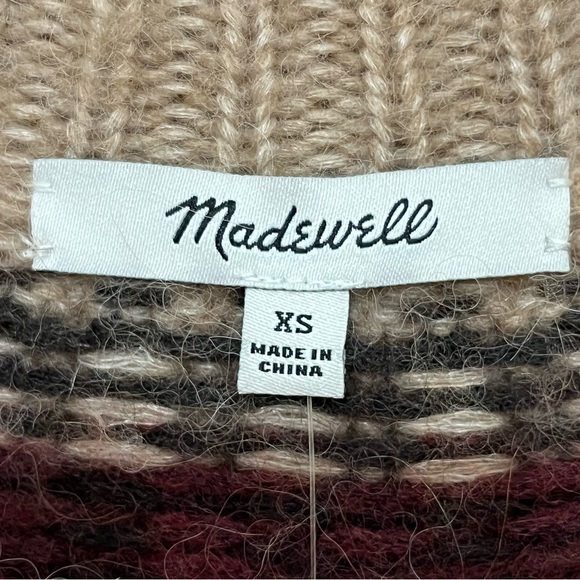 Madewell Alpaca Blend Tan and Wine Crew Neck Sweater with Fair Isle Pattern - Picture 3 of 10